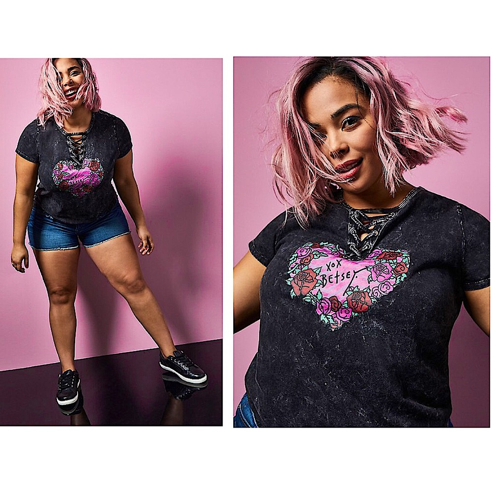 TORRID Betsey Johnson Mineral Wash Lace-Up Tee
